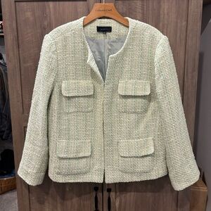 Talbots size 18 Tweed Blazer Jacket Light Green Hook Closure
